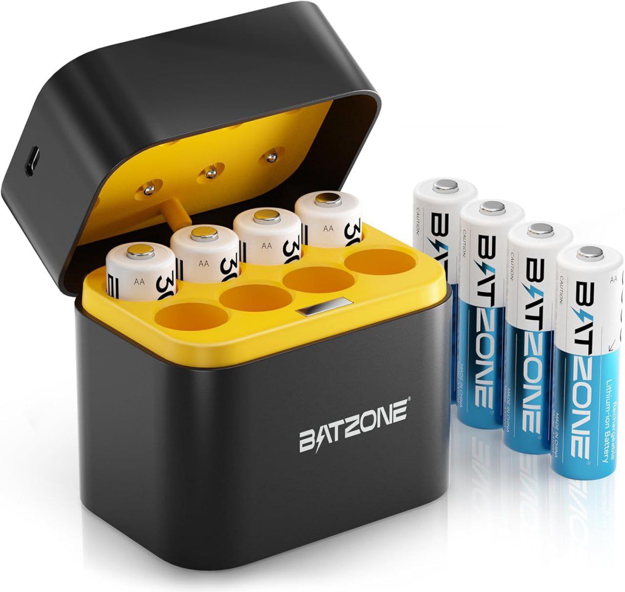 Batzone Rechargeable AA Lithium Batteries 8-Pack with Charger